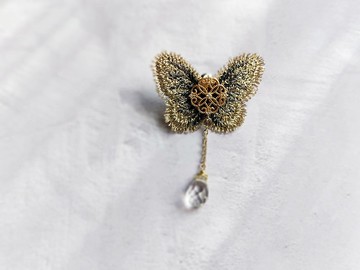 訂做  金縷衣   蝴蝶翩翩  白水晶  刺繡兩種戴法耳環