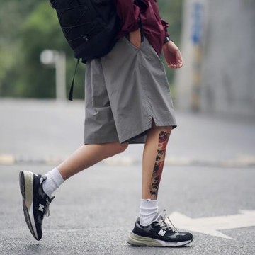 日系復古cityboy速干短褲男夏季薄款冰絲男褲直筒寬松休閑五分褲