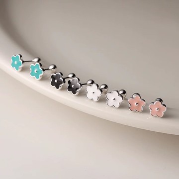 《現貨》眉兒銀飾 925純銀 花朵螺絲紋耳環 小花純銀耳環 耳針 耳釘 銀耳環