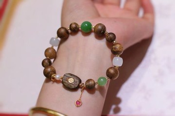 天然奇楠沉香手鏈搭配碧玉和田煙紫玉新中式文玩沉香手鏈