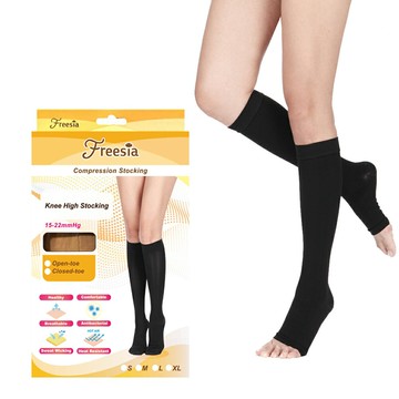 【Freesia】健康彈性壓力襪-露趾小腿襪(280D)