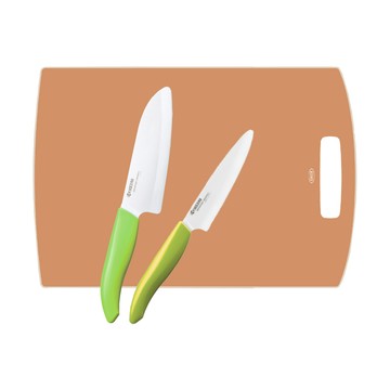 日本京瓷Kyocera 陶瓷刀水果刀11cm+14cm+雙面砧板超值三件組