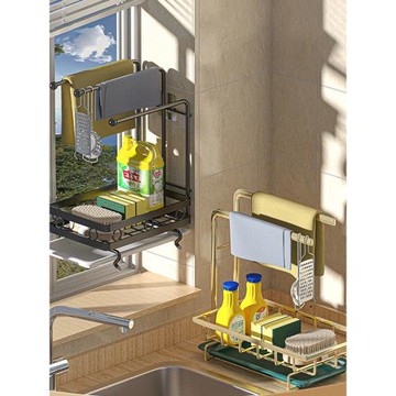 抹布架廚房瀝水架免打孔可臺面壁掛海綿毛巾廚房用品收納置物架子