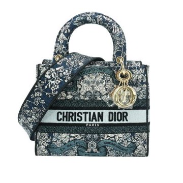 二手品 Dior 迪奧 D-Lite Lady Dior 花卉刺繡黛妃二用包(白/藍)