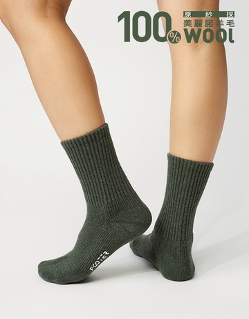 Ultra．素色極暖登山羊毛襪- 綠