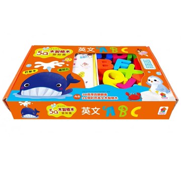 双美_5Q木製積木認知書：英文ABC(內附彩色英文木製積木26個+厚頁翻翻書38頁)