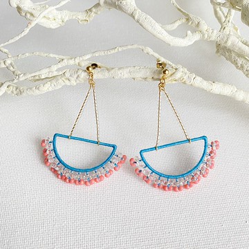 搖擺耳針耳夾【藍綠x粉紅】