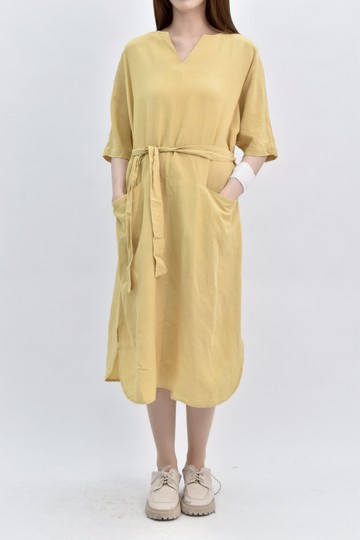 (F) giordano ladies五分袖黃色洋裝