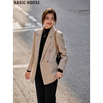 Basic House/百家好時髦氣質廓形寬松西裝毛呢外套女2025秋冬新款