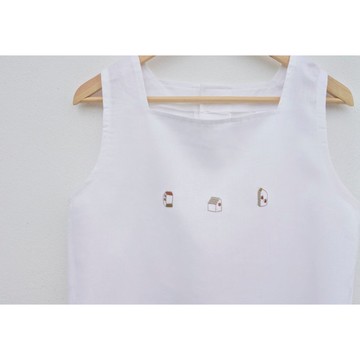 刺繡 | 亞麻 | 無袖方領上衣．白色