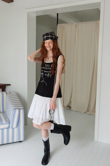 小狗記事本 復古撞色印花假兩件連身裙