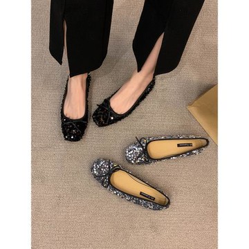 法式高級感平底單鞋子女春秋季2025新款氣質亮片一腳蹬女鞋晚晚鞋