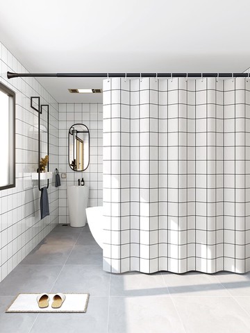 北歐磁性浴簾套裝免打孔浴室隔斷簾高檔防水布防霉加厚衛生間窗簾