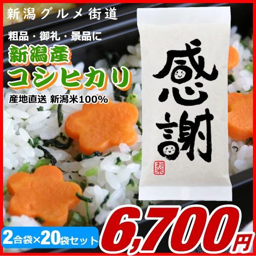 粗品 御礼 新潟県産コシヒカリ 300g(2合)×20袋プチギフト、イベント景品など