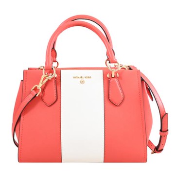 MICHAEL KORS MARILYN 浮雕LOGO防刮手提兩用包.珊瑚紅