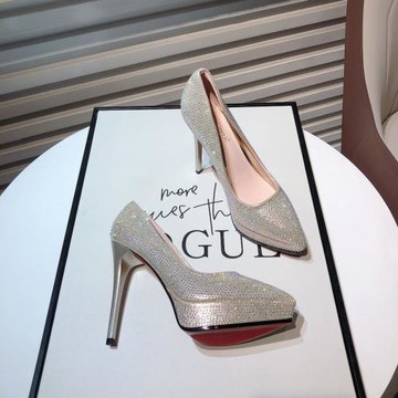 韓版新款防水臺細跟水鉆尖頭單鞋女超高跟鞋性感恨天高12CM宴會鞋