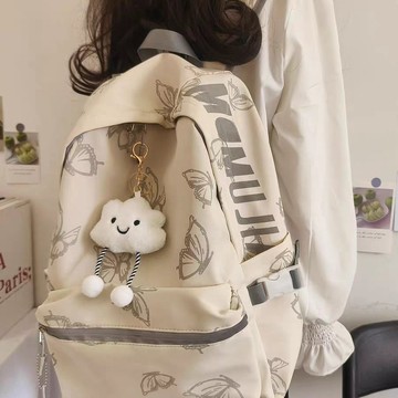 限時特賣中🎈雙肩包女百搭大學生上課書包蝴蝶大容量休閒背包電腦小衆設計字母 日係國中大容量多口袋書包 大學生防水雙肩包 簡