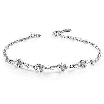 [米蘭精品] 925純銀手鍊鋯石手鏈-星空四瓣花雙層盒子鍊七夕情人節生日禮物女飾品73zv31