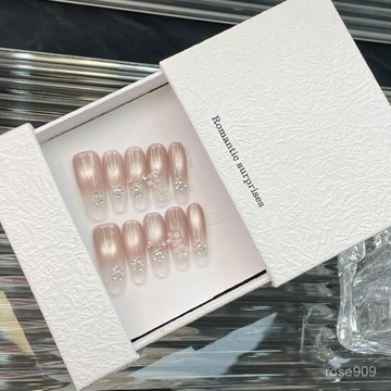 ➕純色美美噠💯【花稜夢境】冰透貓眼貼鑽冰花裸色美甲輕奢顯白簡約純手工穿戴甲純色穿戴甲 VVQX