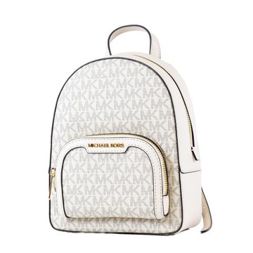 MICHAEL KORS JAYCEE 緹花LOGO防刮拉鍊斜背/後背二用包-奶油白/迷你款