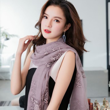 沛錦刺繡絲巾女春季雪紡紗巾桑蠶絲真絲長款圍巾披肩夏季空調巾1入