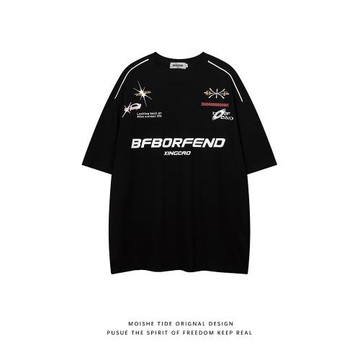 MOISHE TIDE潮牌高街字母印花短袖T恤男女寬松嘻哈情侶機車服體恤