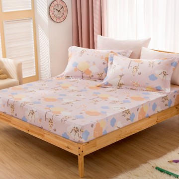 床包組-內含床包+枕套/純粹好棉100%無異纖精梳純棉/2221鹿野迷蹤(粉)