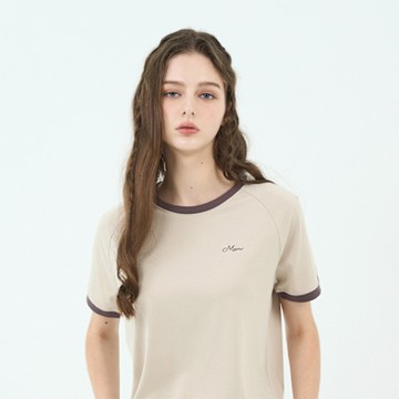 GIORDANO 女裝撞色圓領短袖上衣 - 99 米咖色