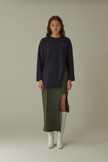 曲線剪裁長裙/ 軍綠