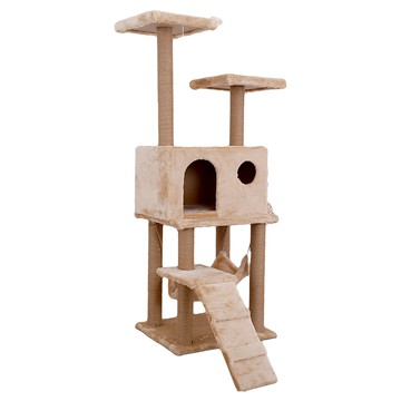 絨布麻繩貓跳台 1個 米黃色 貓咪多層活動空間 貓抓板