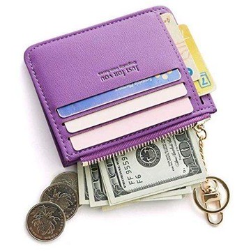 Love 21 2019女時尚拉鍊鑰匙鏈紫色信用卡皮夾