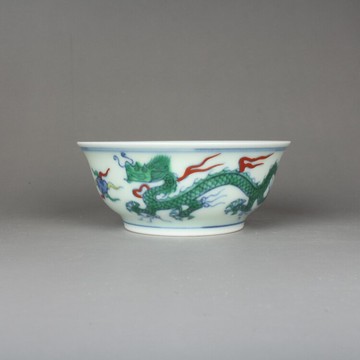 大明成化青花斗彩手繪雙龍紋茶杯 古玩古董陶瓷器仿古老貨收藏品