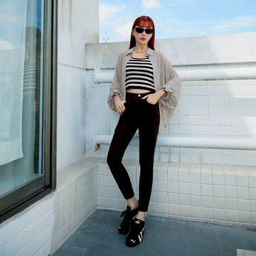 OB嚴選 視覺細-5KG．彈力高腰九分窄管小黑褲 《BA7614》大尺碼女裝/現貨