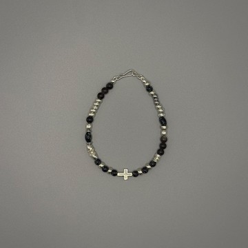 7AB 原創VINTGAE925銀黑曜銀牙中性手鏈小眾設計潮流Y2K百搭飾品