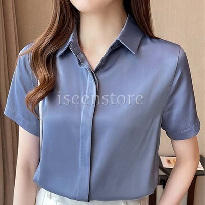 ブラウス トップス シャツ 春夏 レディース スキッパーシャツ 半袖 襟付き サテン 光沢感 インナー オフィスカジュアル 上品 フェミニン きれいめ 通勤 Ol 4色 通販 Lineポイント最大get Lineショッピング