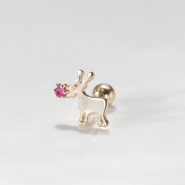 14K 紅寶石麋鹿轉珠耳環(單個)