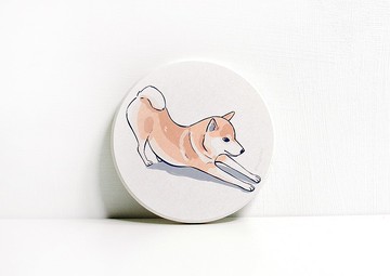 珪藻土吸水杯墊  柴犬日常  下犬式