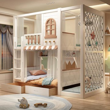 公司貨 超低價 全實木兒童床上下床加高護欄雙層床高低床青少年男孩上下鋪子母床 快速發貨