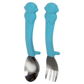 Nuby 不銹鋼叉匙組 太空人  顏色隨機  湯匙*1+叉子*1  1組