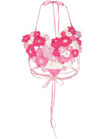 Marco Rambaldi - crochet-knit halterneck crop top - women - Eco Linen/Cotton/Polyamide - S - Pink