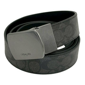 【COACH】方頭C LOGO男款中性寬版皮帶(方頭黑灰)