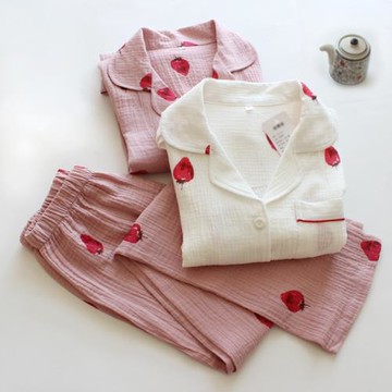 日系文藝清新女純棉水洗縐布長袖家居服套裝 ins風大學生睡衣全棉