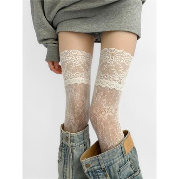美式復古過膝襪也太好看了！搭配長筒靴巨好看~性感蕾絲花紋絲襪~