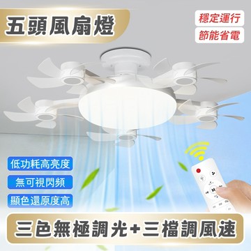隔日達【無極調光🚀廣域送風】無人機風扇燈 5頭遥控風扇燈 E27螺口風扇 吊扇燈 吸頂燈風扇 靜音風扇 遙控吊扇 風扇燈