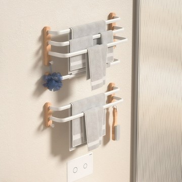 ??快速出貨 可開發票 實木毛巾架免打孔衛生間壁掛式浴室毛巾掛桿置物架洗手間收納掛架