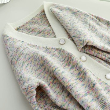 花紗針織衫女秋冬新款少女甜美減齡V領開衫寬松慵懶軟糯毛衣外套