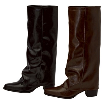 【Grace Gift】褲管靴 堆堆靴【時尚秀場尖頭中跟堆堆褲管長靴】2色 35-39號 長靴