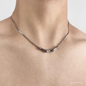 熱銷好貨📣竹節項鏈男士潮牌百搭嘻哈鈦鋼吊墜高級感鎖骨鏈男短款送男友禮物 H2T9