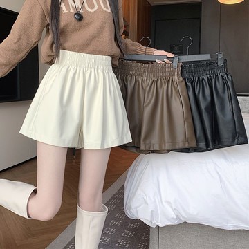 大美妞★免運 西裝短褲 A字短褲 高腰短褲 100k大尺碼短褲女 高腰闊腿短褲 休閒皮短褲 新款a字短褲 寬鬆靴褲