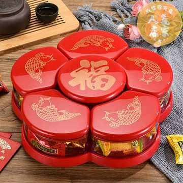 糖果盒 過年零食盒 桌上收納盒 過年糖果盒家用客廳春節入宅結婚分格現代旋轉幹果零食堅果瓜子盤